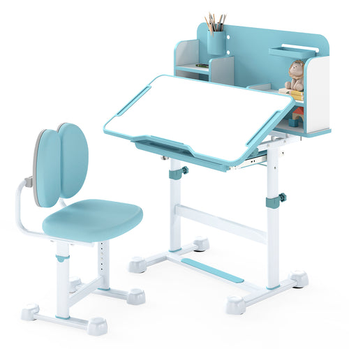 Kid's Study Desk, Tilt Desktop, Pen Holder, Blue