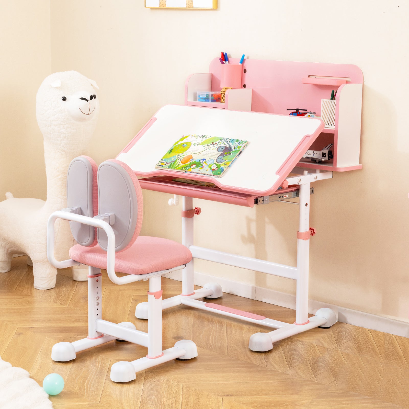 Kids Study Desk, Tilt Desktop, Pen Holder, Pink Kids Table & Chair Sets at Gallery Canada