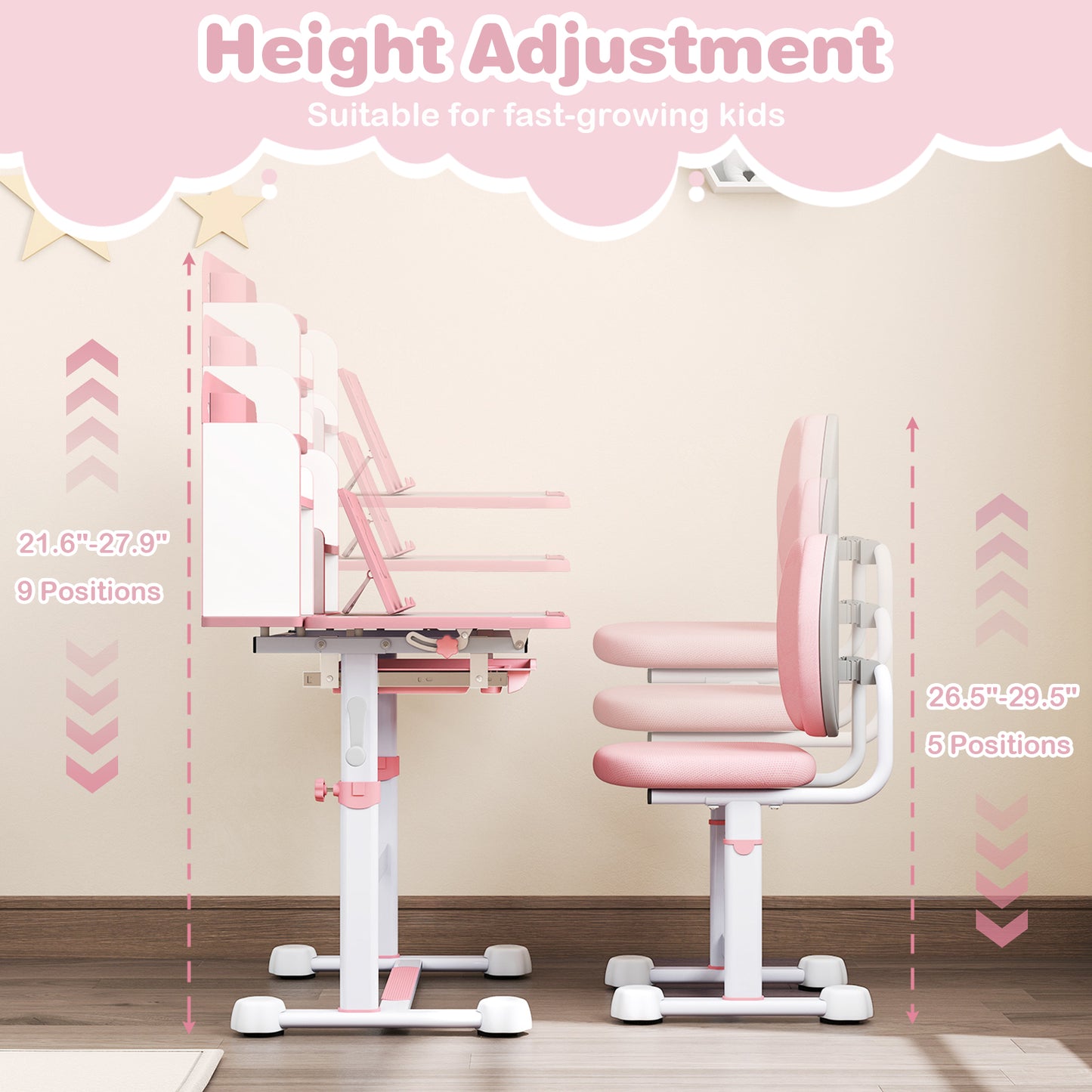 Kids Study Desk, Tilt Desktop, Pen Holder, Pink Kids Table & Chair Sets at Gallery Canada