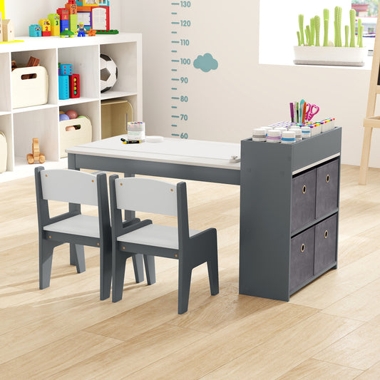 Kids Art Table And Chairs Set, 2 Chairs With Paper Roll, Gray Kids Table & Chair Sets Gray at Gallery Canada