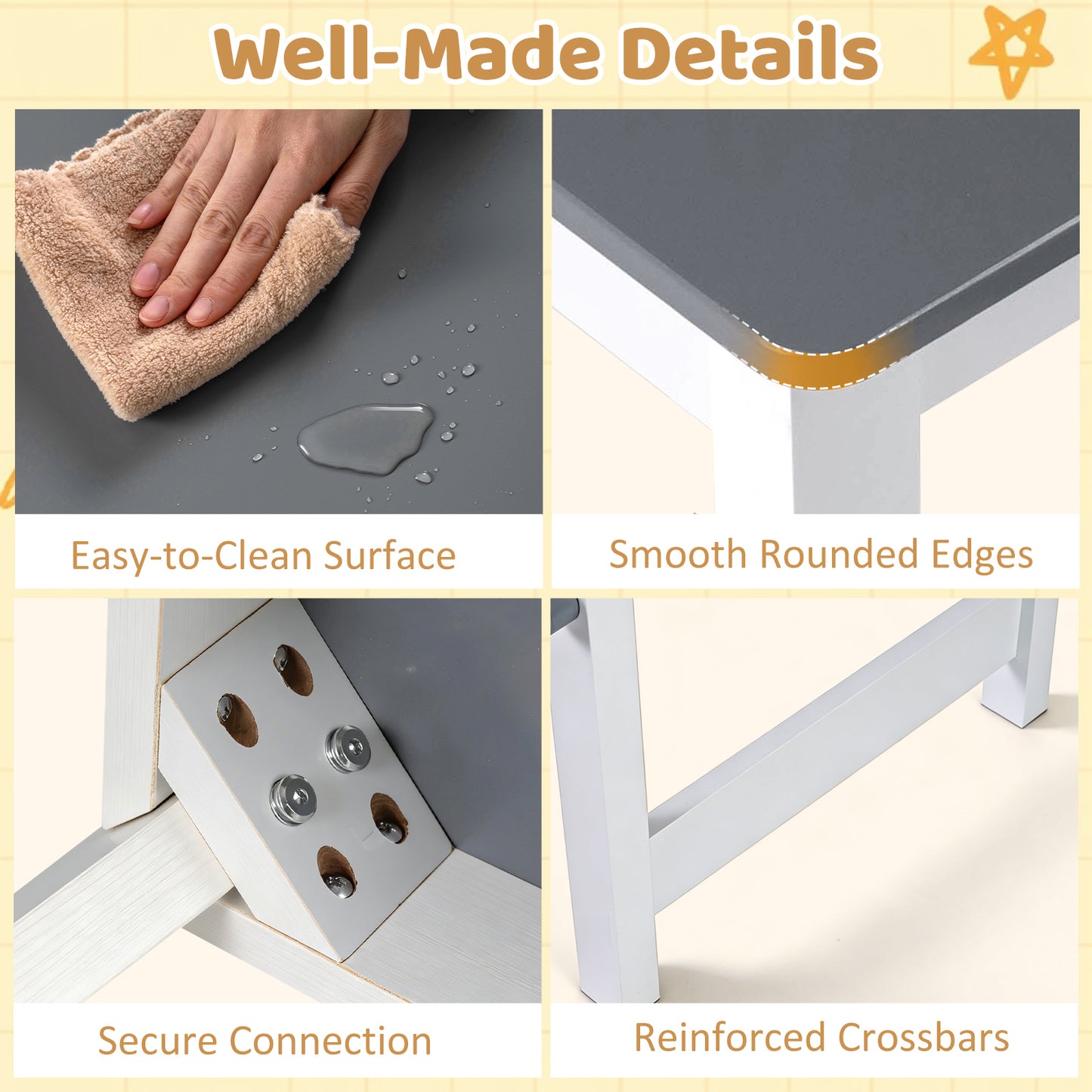 Kids Art Table and Stool Set Toddler Activity Desk with Paper Roll and 4 Paint Cups for Drawing Learning, Gray Kids Table & Chair Sets at Gallery Canada