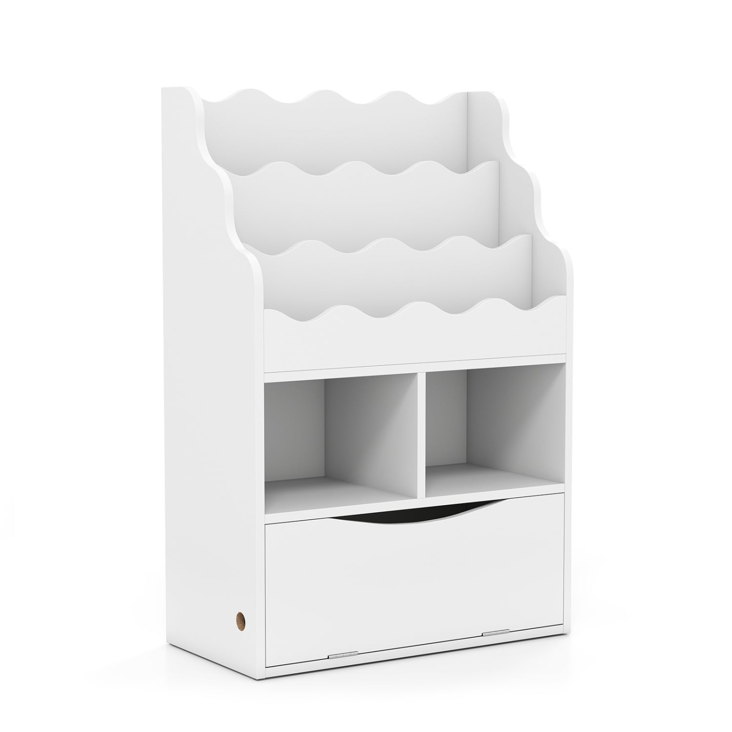 Kids 3-Tier Sling Bookshelf, Open Cubes, Flip Down Cabinet, White Bookcases White at Gallery Canada