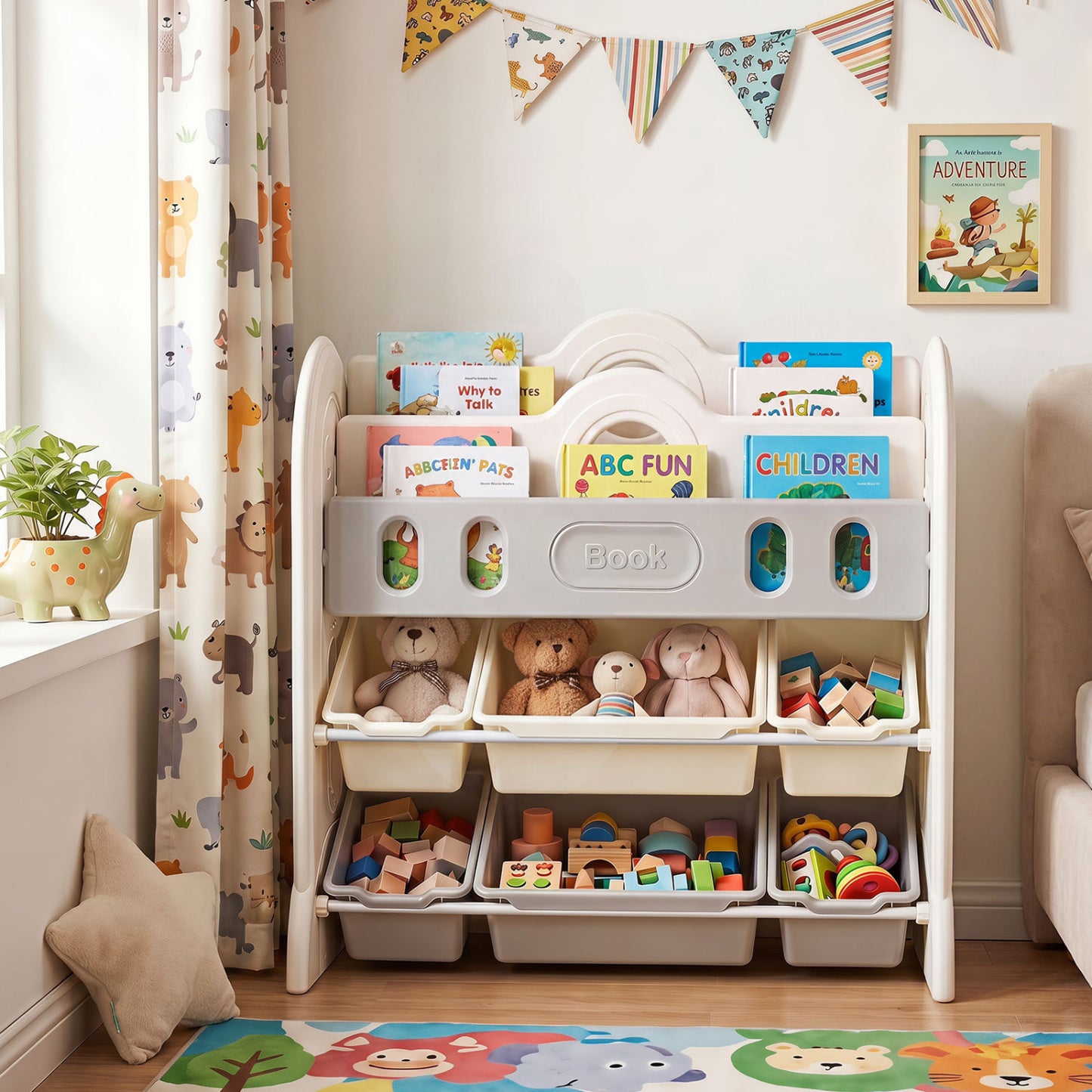 Kids Bookshelf With 2 Front-Facing Racks, Toy Storage Organizer Kids Storage at Gallery Canada