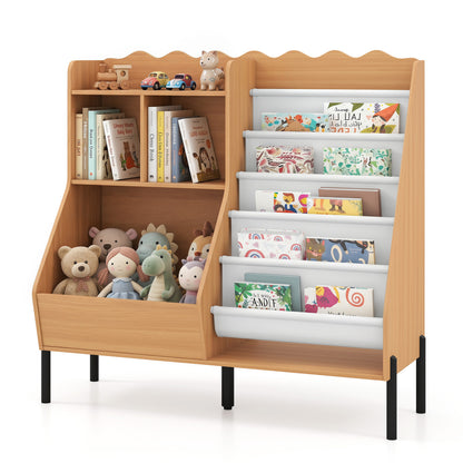 Kids Wooden Bookshelf with 5 Fabric Pockets, Natural Kids Storage Natural at Gallery Canada