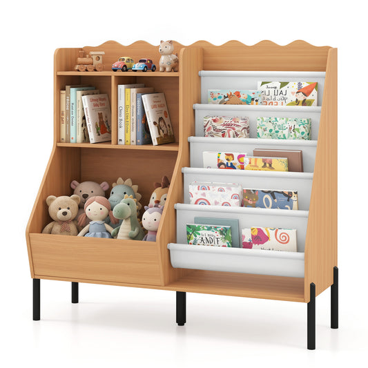 Kids Wooden Bookshelf with 5 Fabric Pockets, Natural Kids Storage Natural at Gallery Canada
