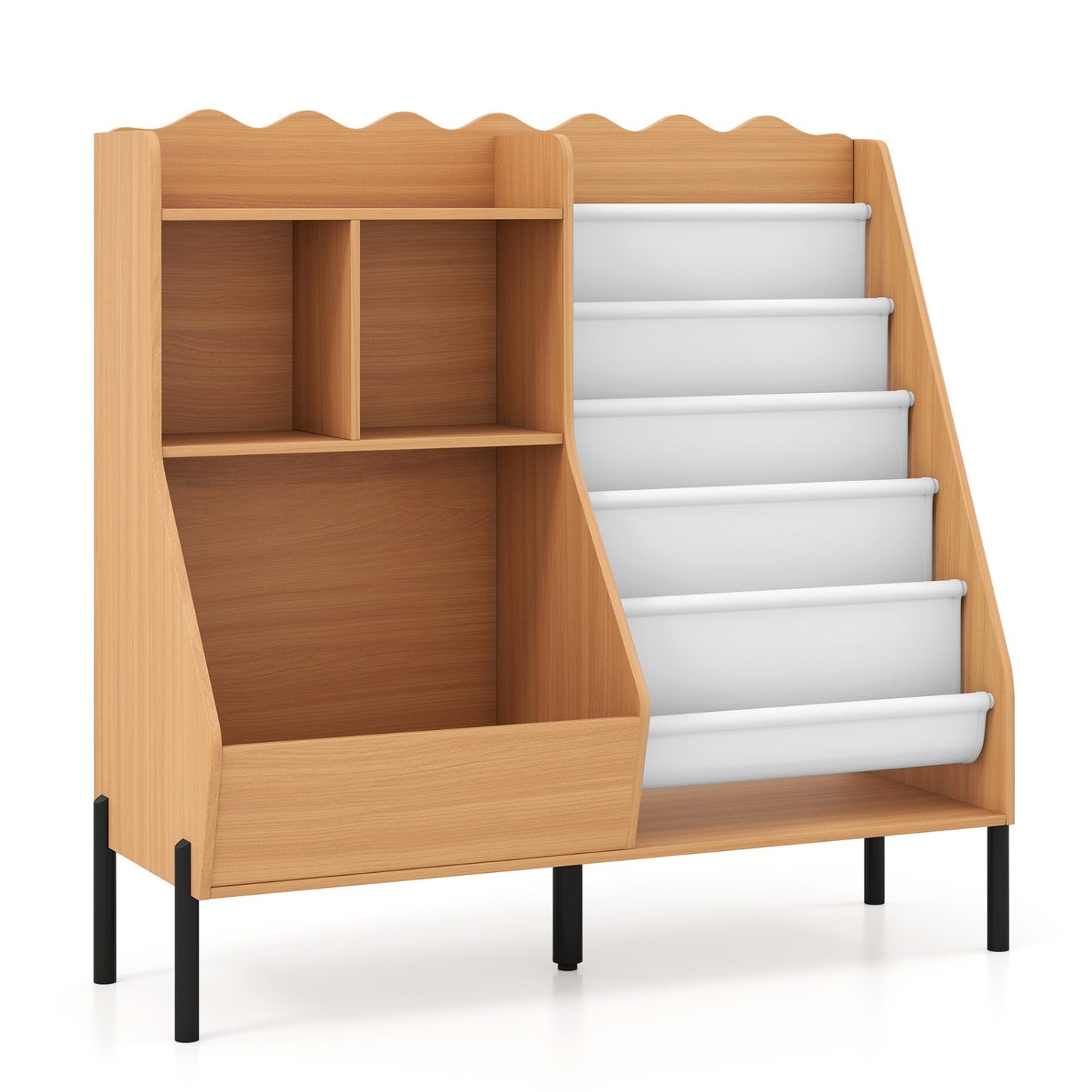 Kids Wooden Bookshelf with 5 Fabric Pockets, Natural Kids Storage at Gallery Canada