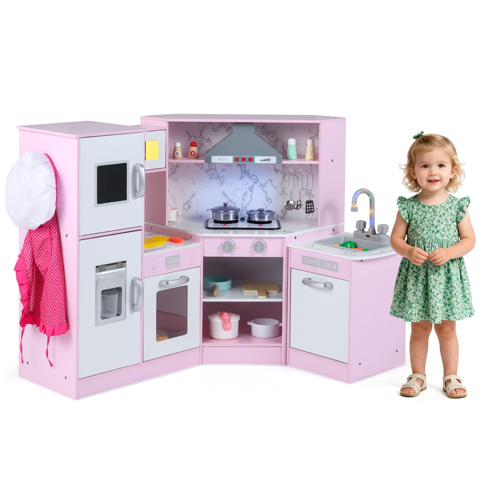 Kids Corner Pretend Kitchen Playset with Separated Washing Basin, Pink Play Kitchen Sets at Gallery Canada