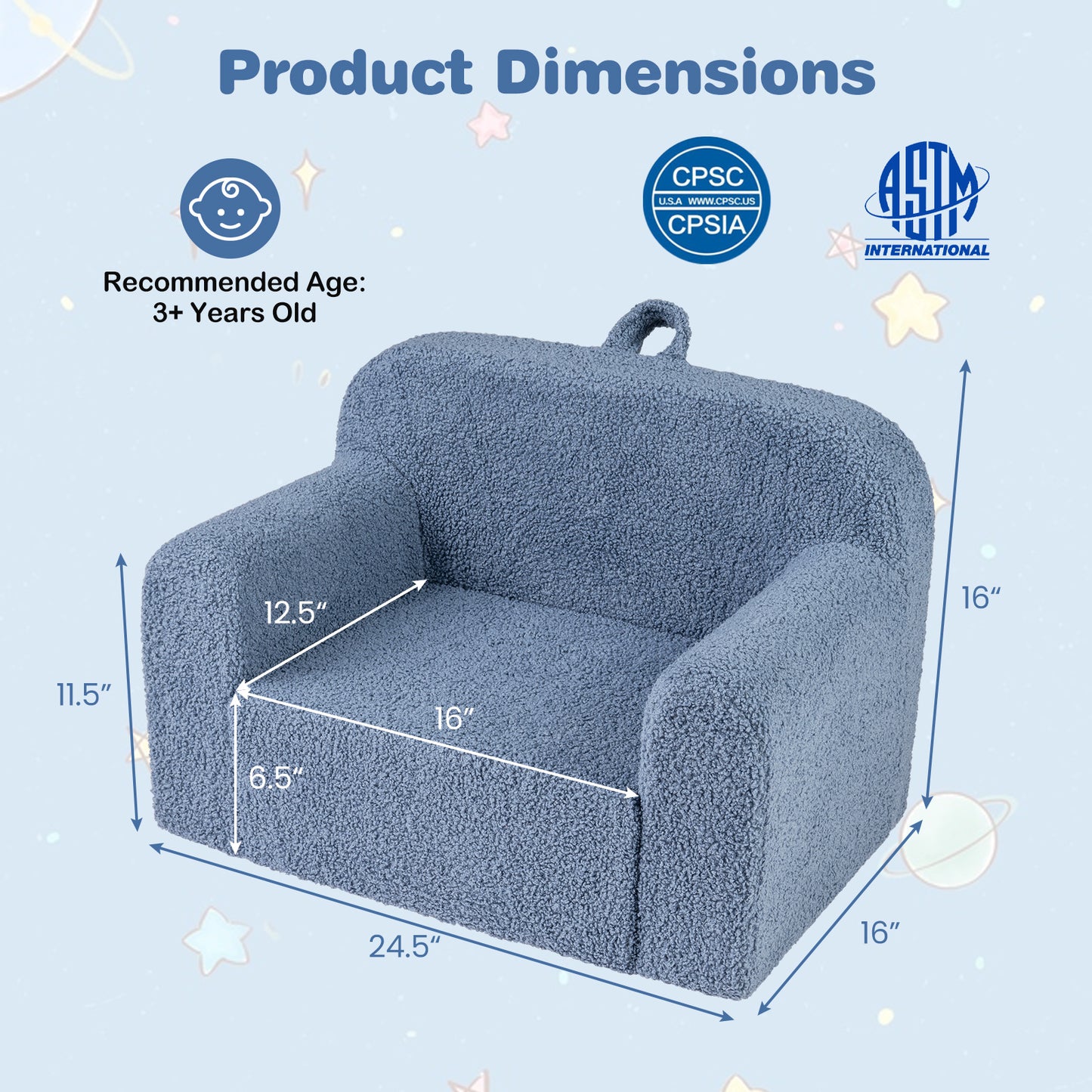 Kids Portable Toddler Sofa, Anti-Slip Base, Blue Kids Chairs & Seating at Gallery Canada