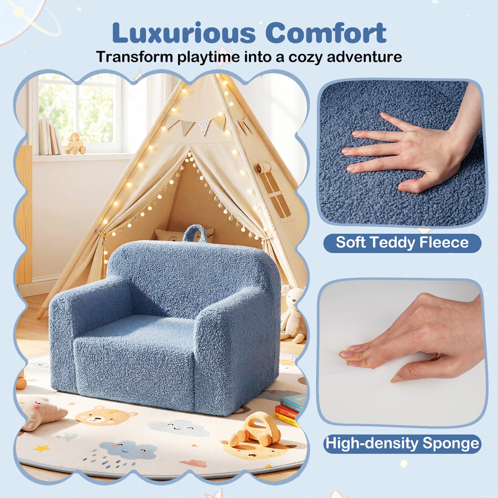 Kids Portable Toddler Sofa, Anti-Slip Base, Blue Kids Chairs & Seating at Gallery Canada