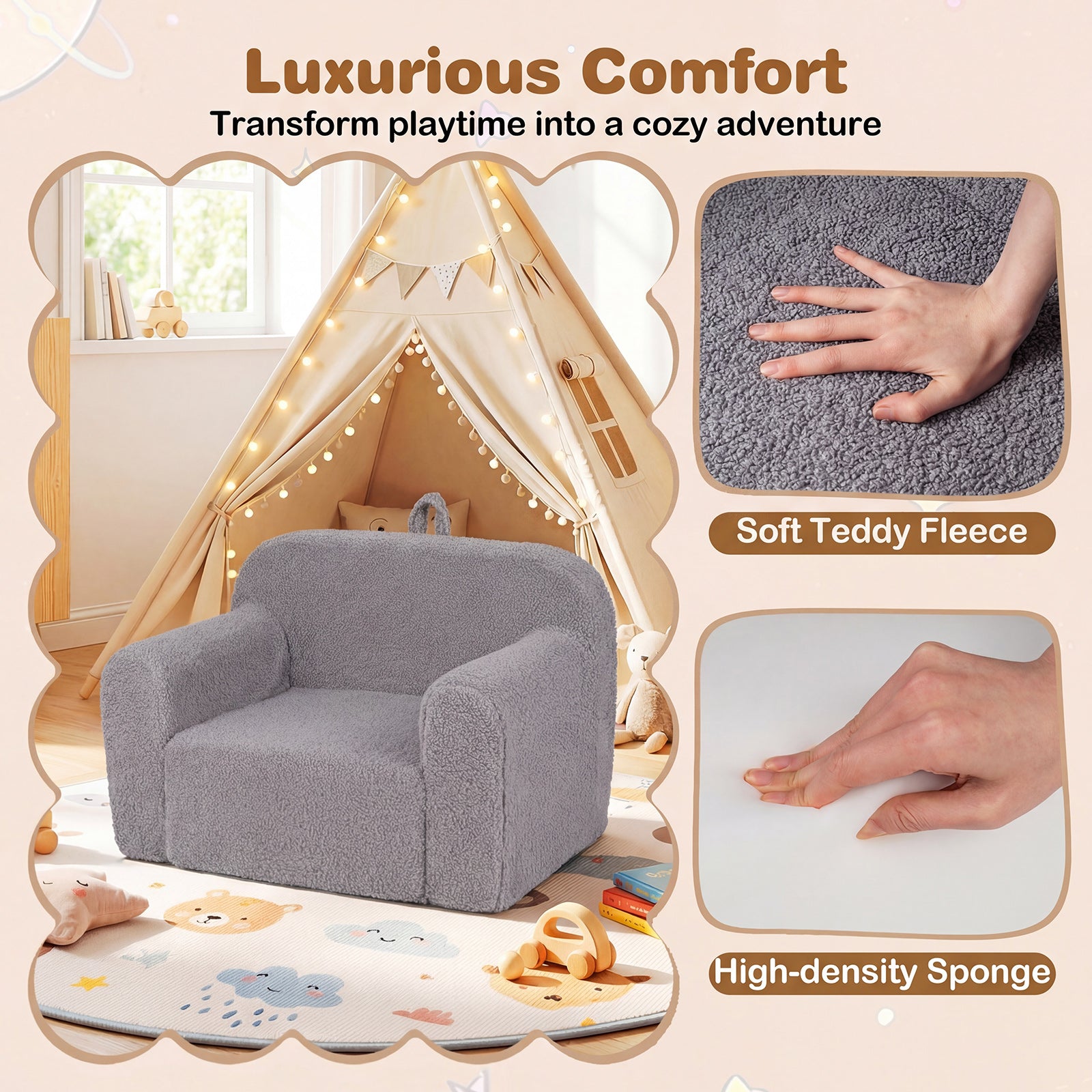 Portable Toddler Sofa With Anti-Slip Base, Gray Kids Chairs & Seating at Gallery Canada