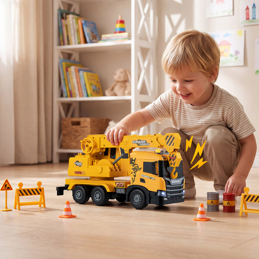 Kids Crane Truck Toy with Sounds, Telescopic Arm, Yellow Pretend Toys Yellow at Gallery Canada
