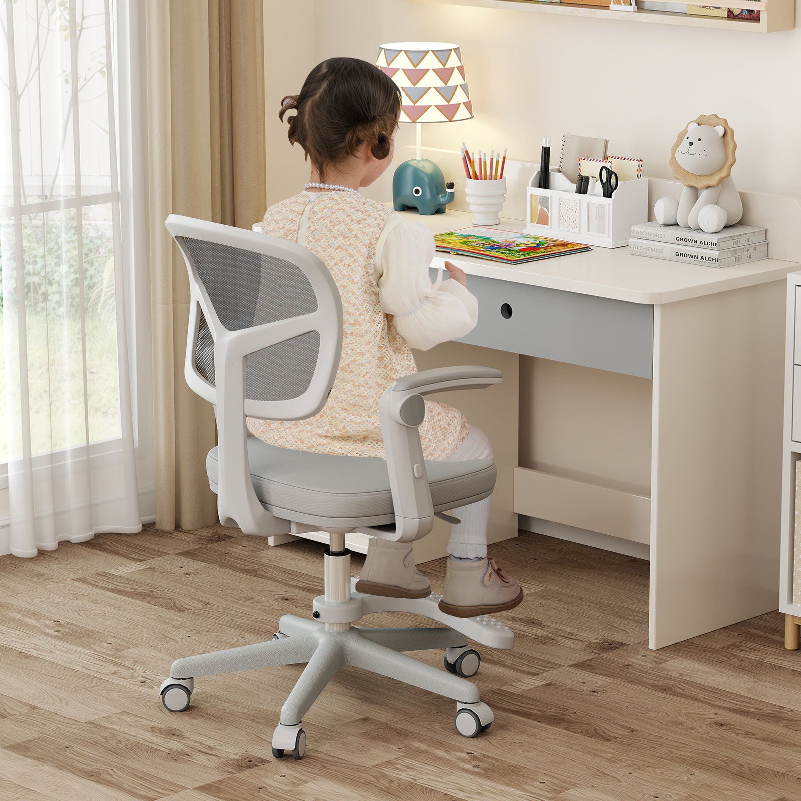 Kids Desk Chair, Adjustable Height, Armrest, Footrest, Gray Kids Chairs & Seating at Gallery Canada