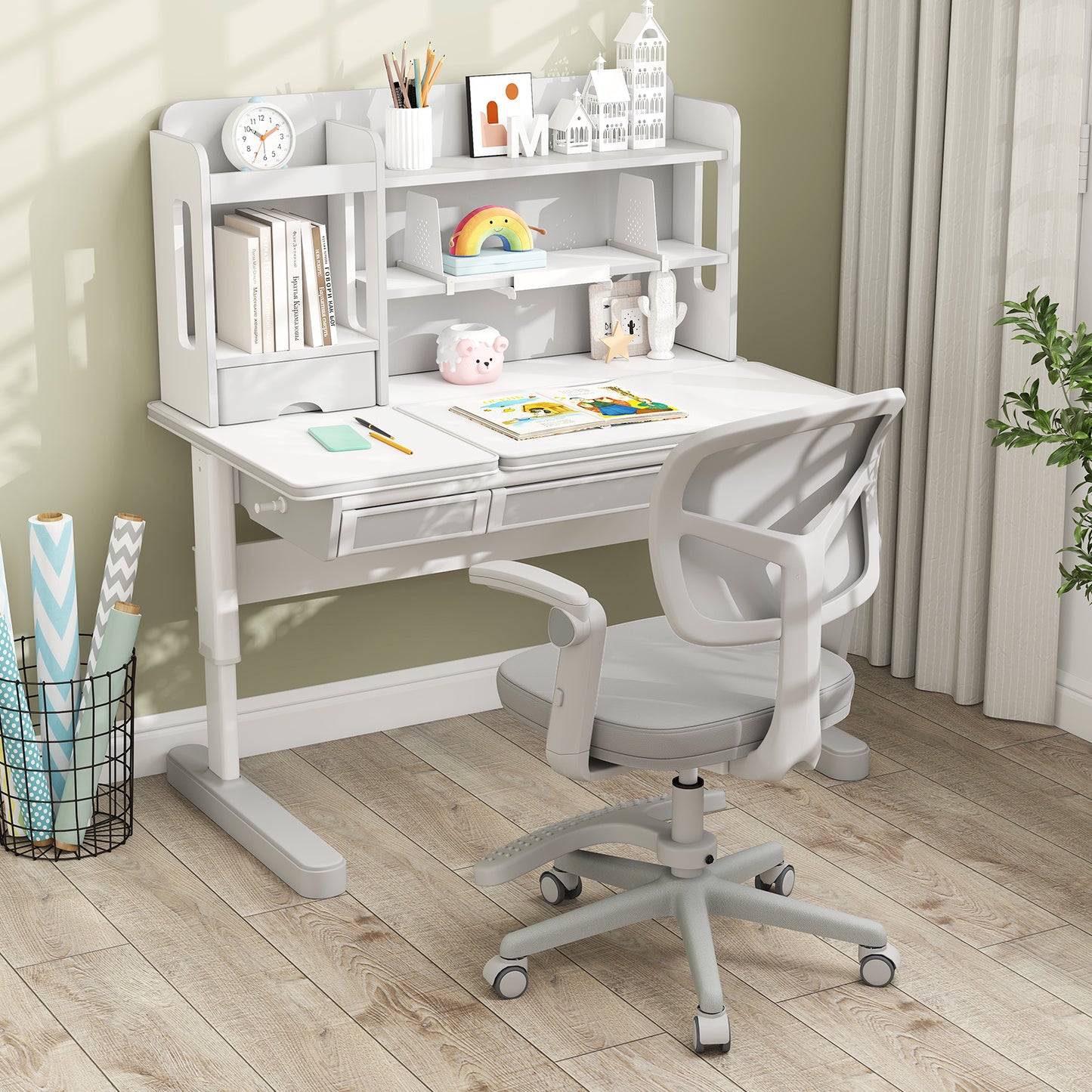 Kids Desk Chair, Adjustable Height, Armrest, Footrest, Gray Kids Chairs & Seating at Gallery Canada