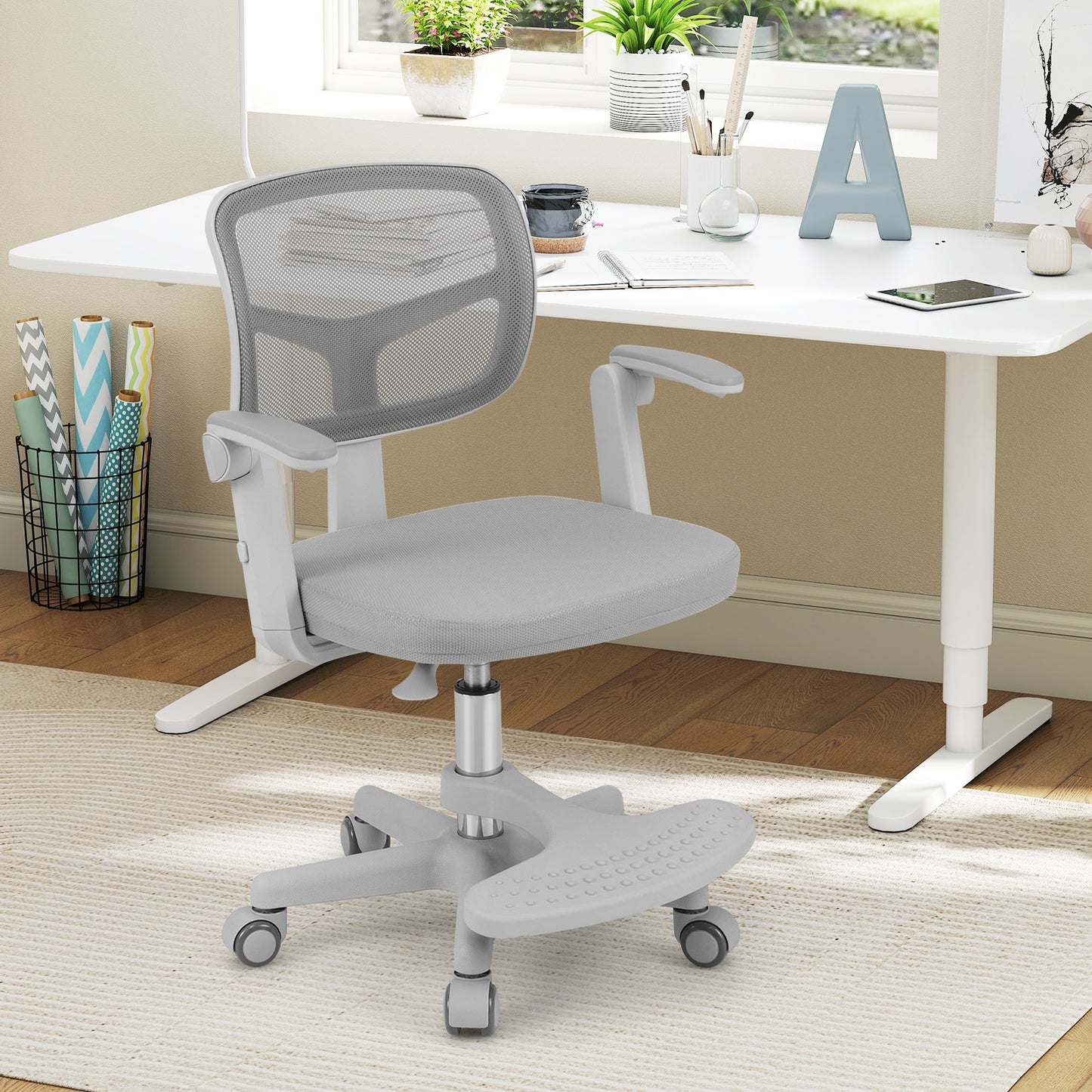 Kids Desk Chair, Adjustable Height, Armrest, Footrest, Gray Kids Chairs & Seating at Gallery Canada