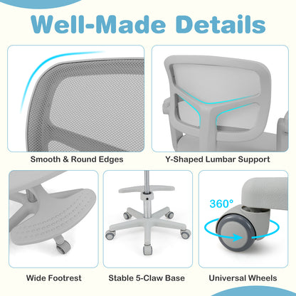 Kids Desk Chair, Adjustable Height, Armrest, Footrest, Gray Kids Chairs & Seating at Gallery Canada