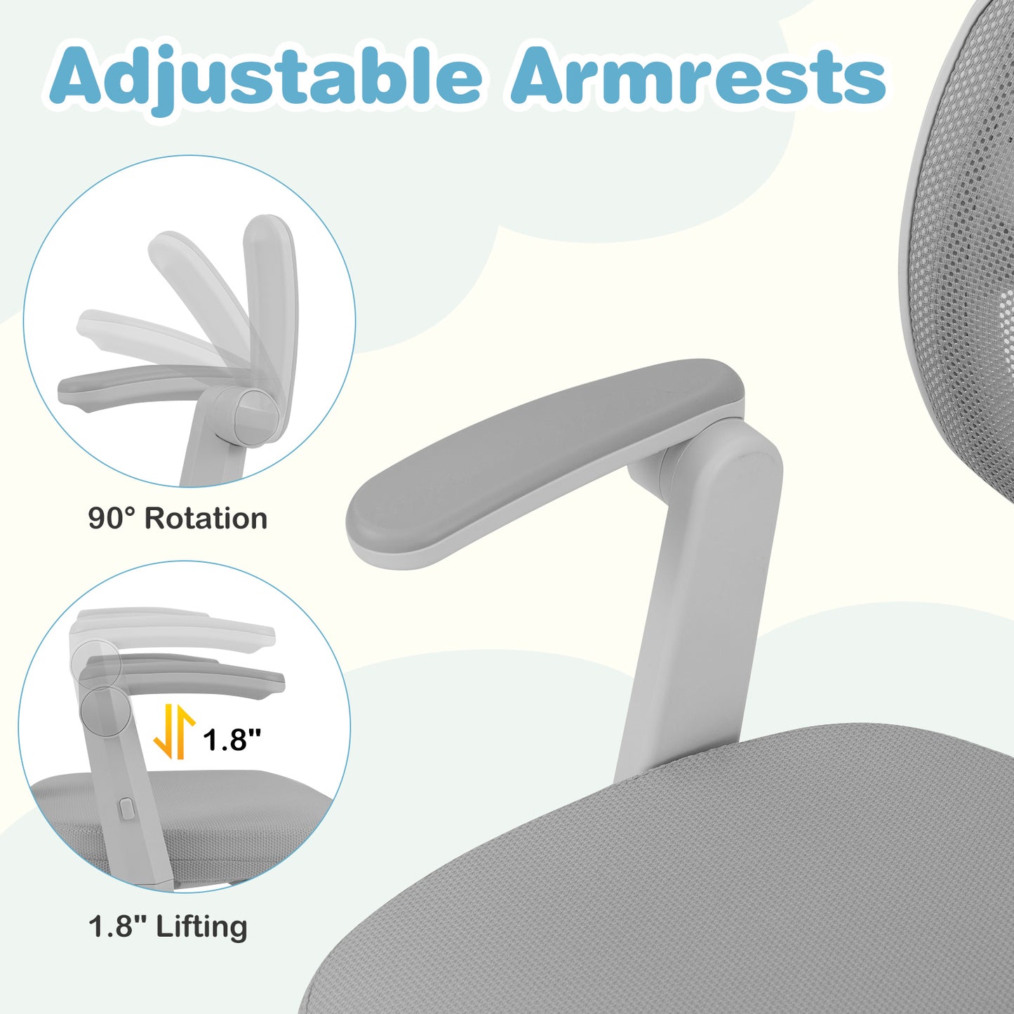 Kids Desk Chair, Adjustable Height, Armrest, Footrest, Gray Kids Chairs & Seating at Gallery Canada