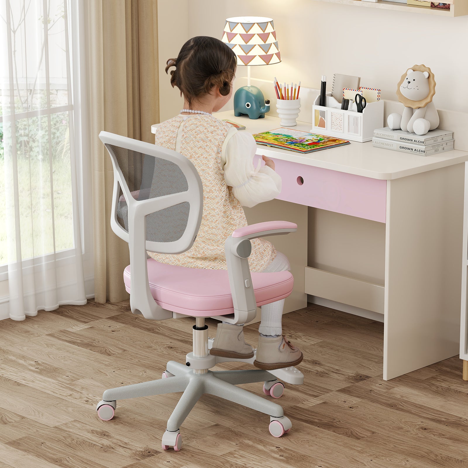 Kids Desk Chair, Adjustable Height, Armrest, Footrest, Pink Kids Chairs & Seating at Gallery Canada