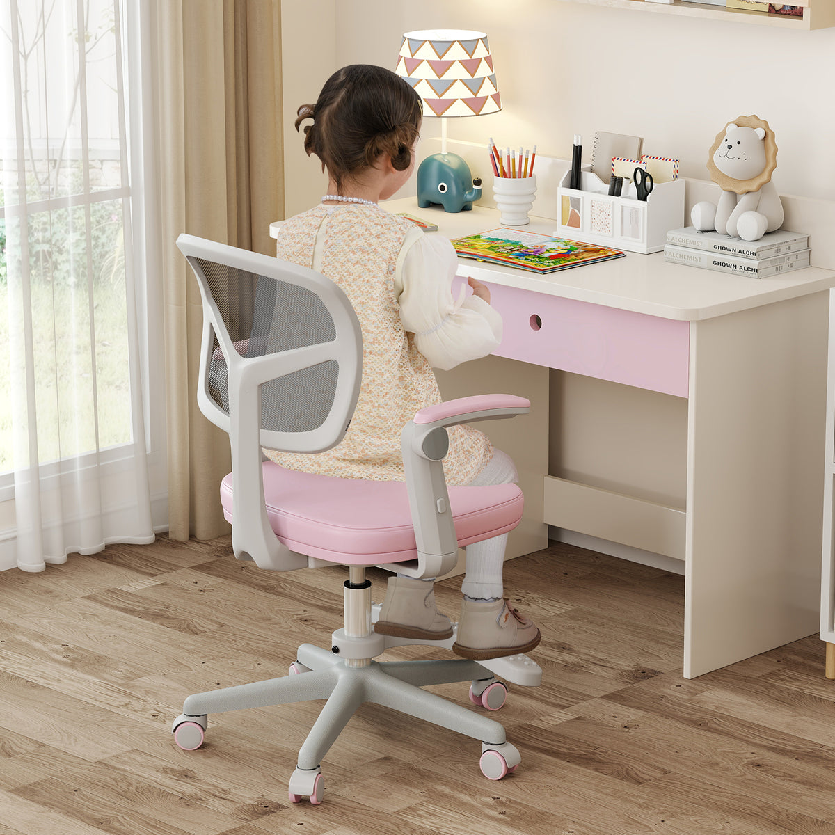 Kids Desk Chair, Adjustable Height, Armrest, Footrest, Pink Kids Chairs & Seating at Gallery Canada