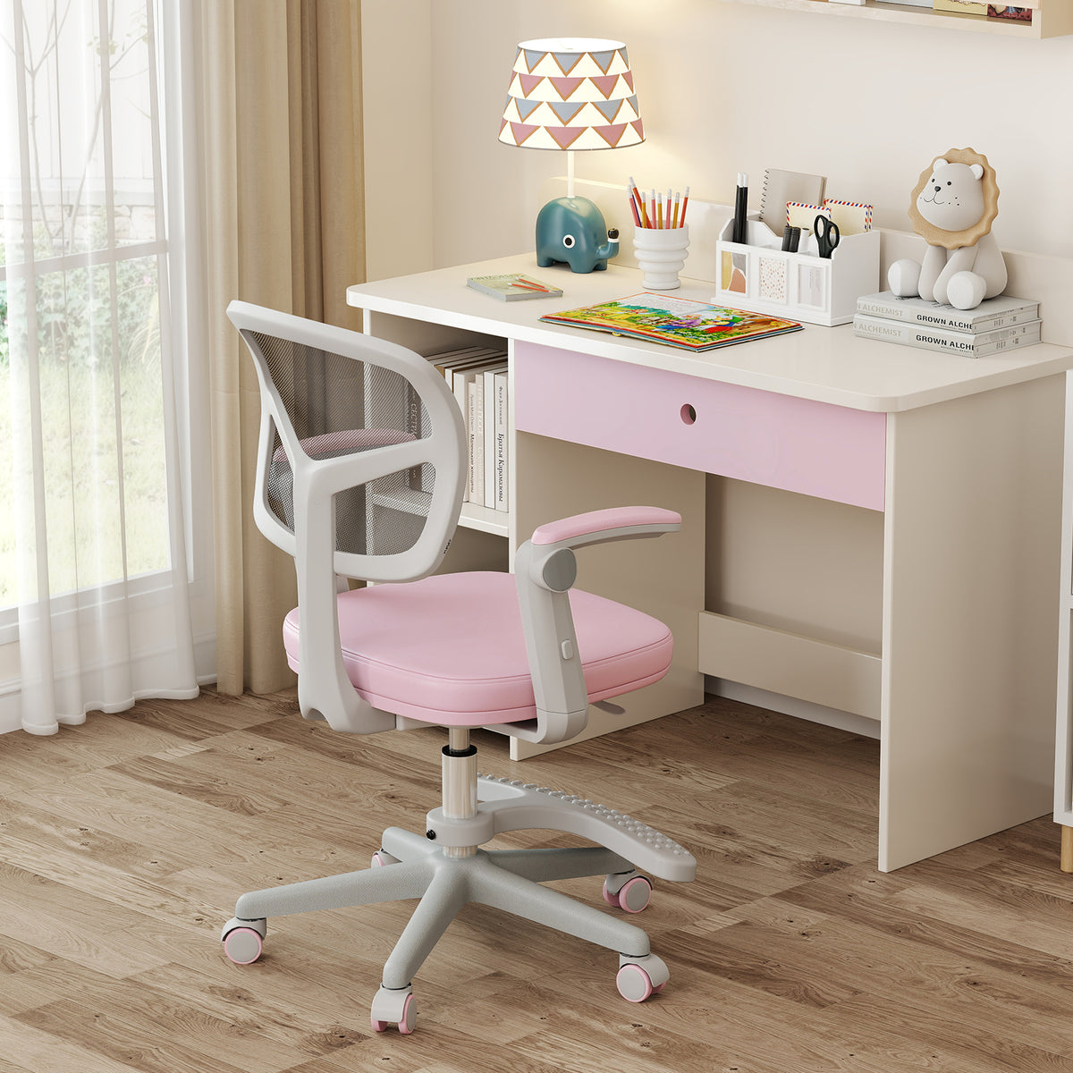 Kids Desk Chair, Adjustable Height, Armrest, Footrest, Pink Kids Chairs & Seating at Gallery Canada