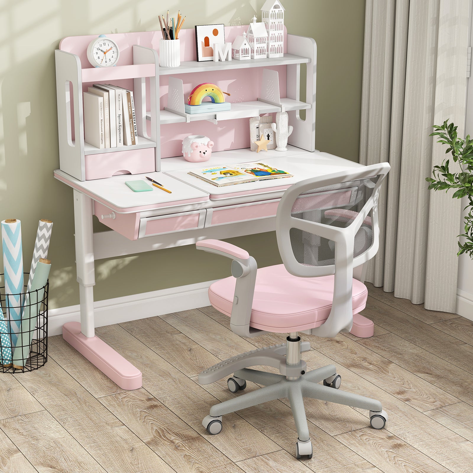Kids Desk Chair, Adjustable Height, Armrest, Footrest, Pink Kids Chairs & Seating at Gallery Canada
