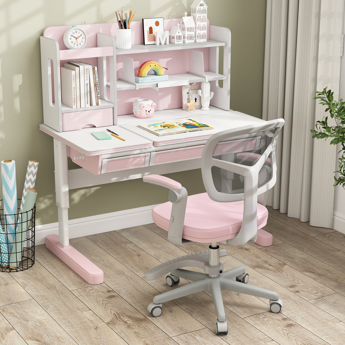 Kids Desk Chair, Adjustable Height, Armrest, Footrest, Pink Kids Chairs & Seating at Gallery Canada