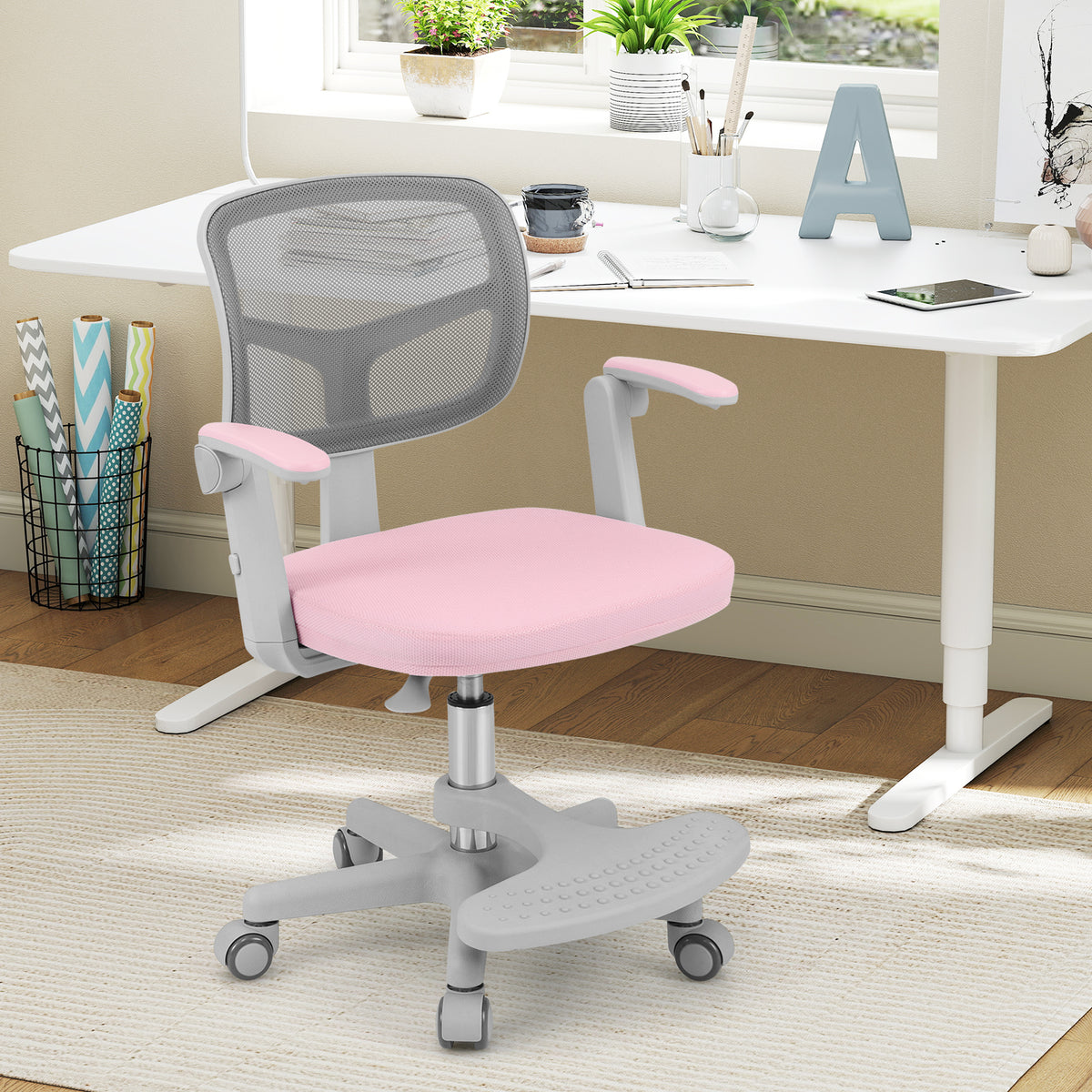 Kids Desk Chair, Adjustable Height, Armrest, Footrest, Pink Kids Chairs & Seating at Gallery Canada