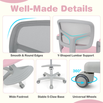 Kids Desk Chair, Adjustable Height, Armrest, Footrest, Pink Kids Chairs & Seating at Gallery Canada