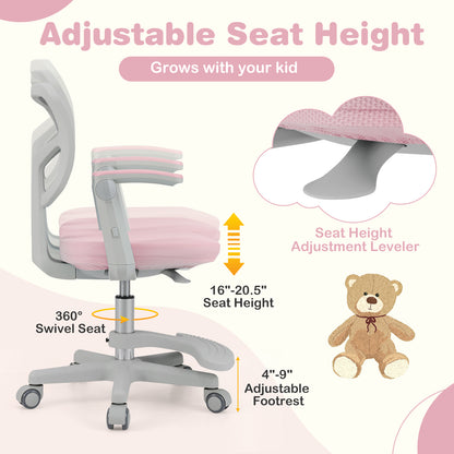 Kids Desk Chair, Adjustable Height, Armrest, Footrest, Pink Kids Chairs & Seating at Gallery Canada