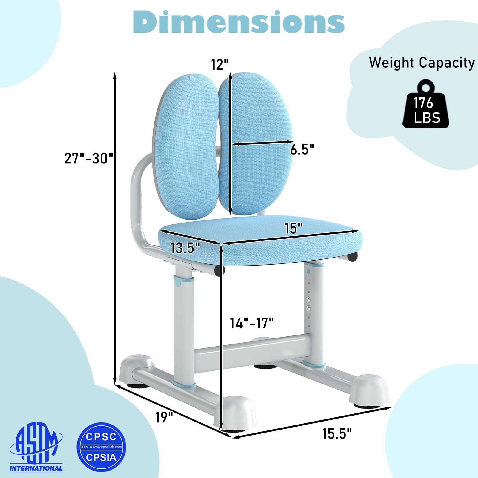 Kids Desk Chair, Double Back Support, Adjustable Height, Blue Kids Chairs & Seating at Gallery Canada