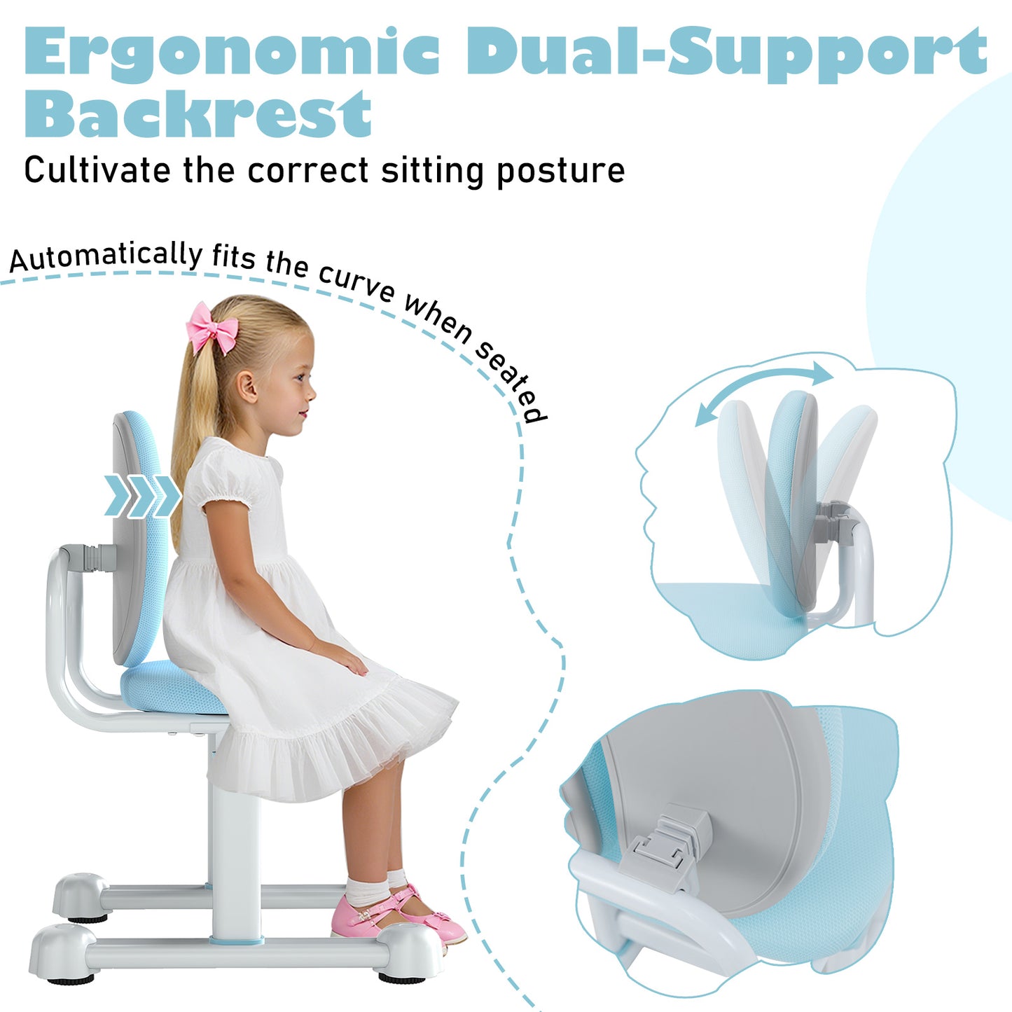 Kids Desk Chair, Double Back Support, Adjustable Height, Blue Kids Chairs & Seating at Gallery Canada