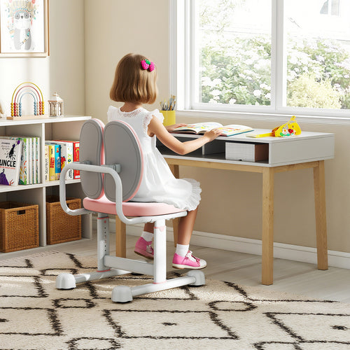 Kids Desk Chair, Adjustable Height, Double Back Support, Pink