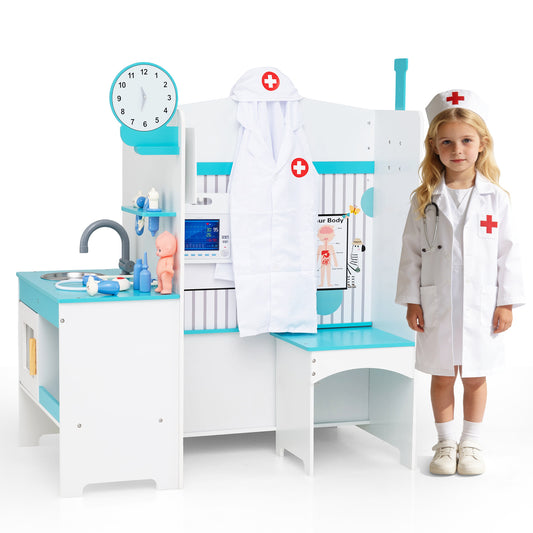 Kids Doctor Play Set with Adjustable Height Bar, Blue Play Kitchen Sets Blue at Gallery Canada