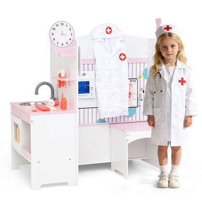 Kids Doctor Play Set with Adjustable Height Bar, Pink Play Kitchen Sets Pink at Gallery Canada
