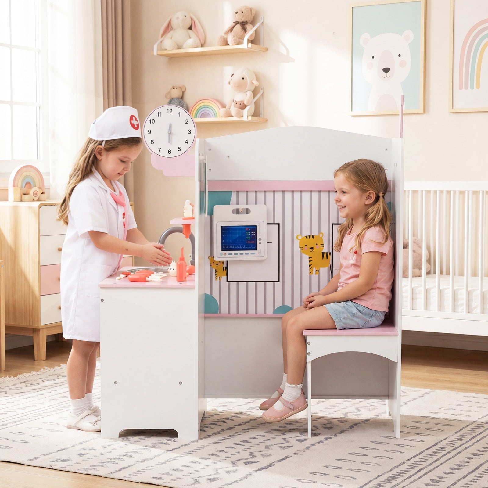 Kids Doctor Play Set with Adjustable Height Bar, Pink Play Kitchen Sets at Gallery Canada