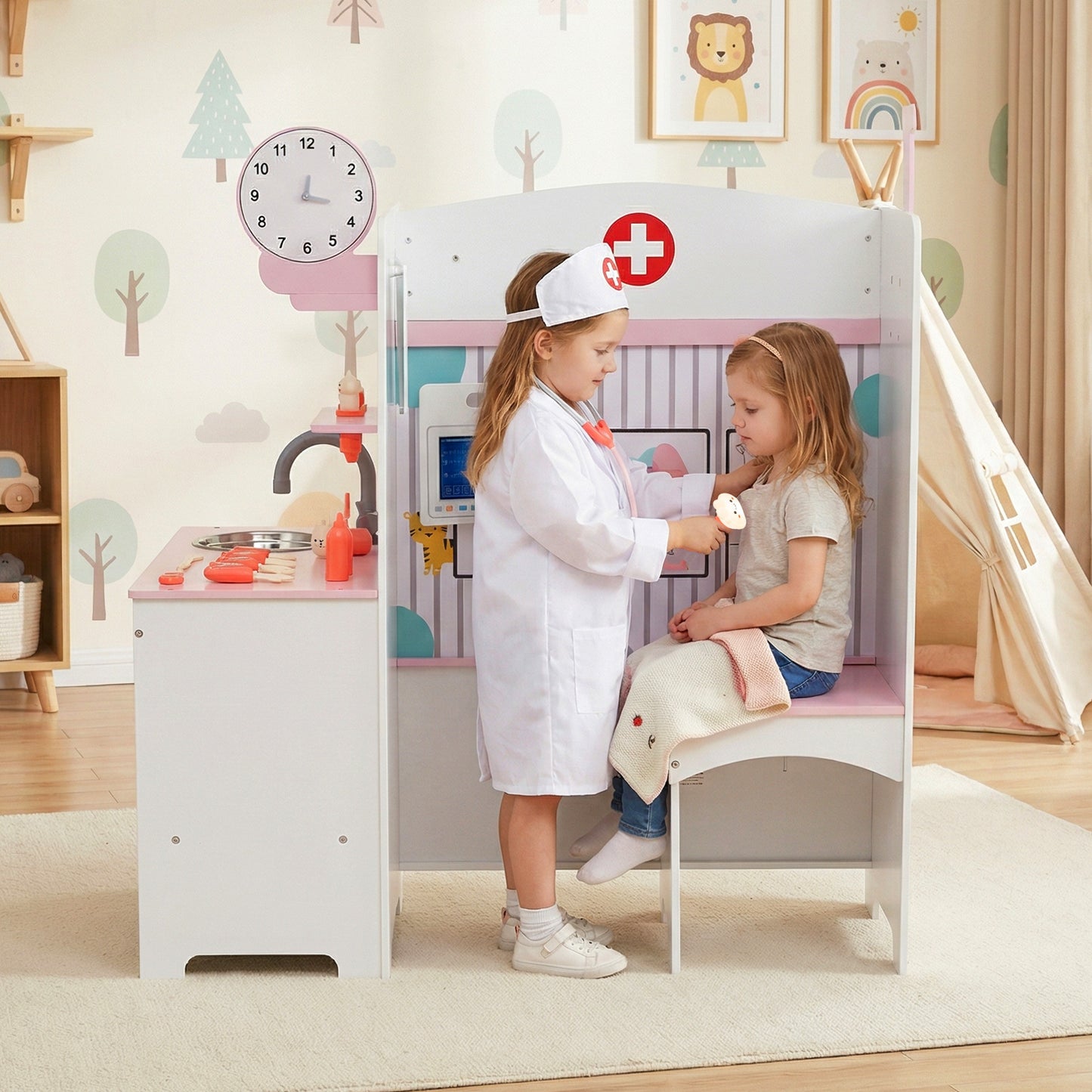 Kids Doctor Play Set with Adjustable Height Bar, Pink Play Kitchen Sets at Gallery Canada