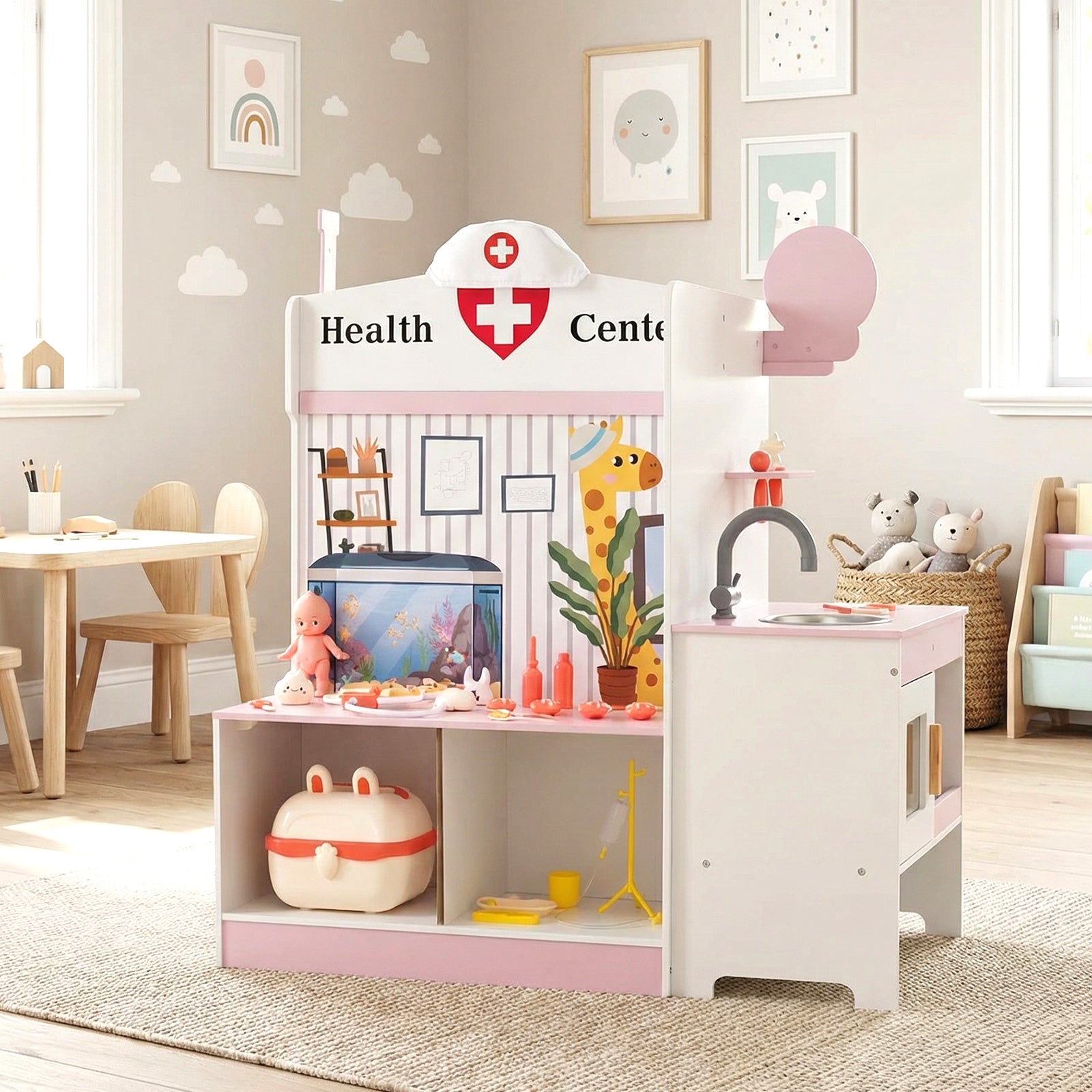 Kids Doctor Play Set with Adjustable Height Bar, Pink Play Kitchen Sets at Gallery Canada