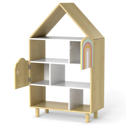 Kids Dollhouse Bookshelf, House-Shaped Bookcase, Natural Kids Storage Natural at Gallery Canada