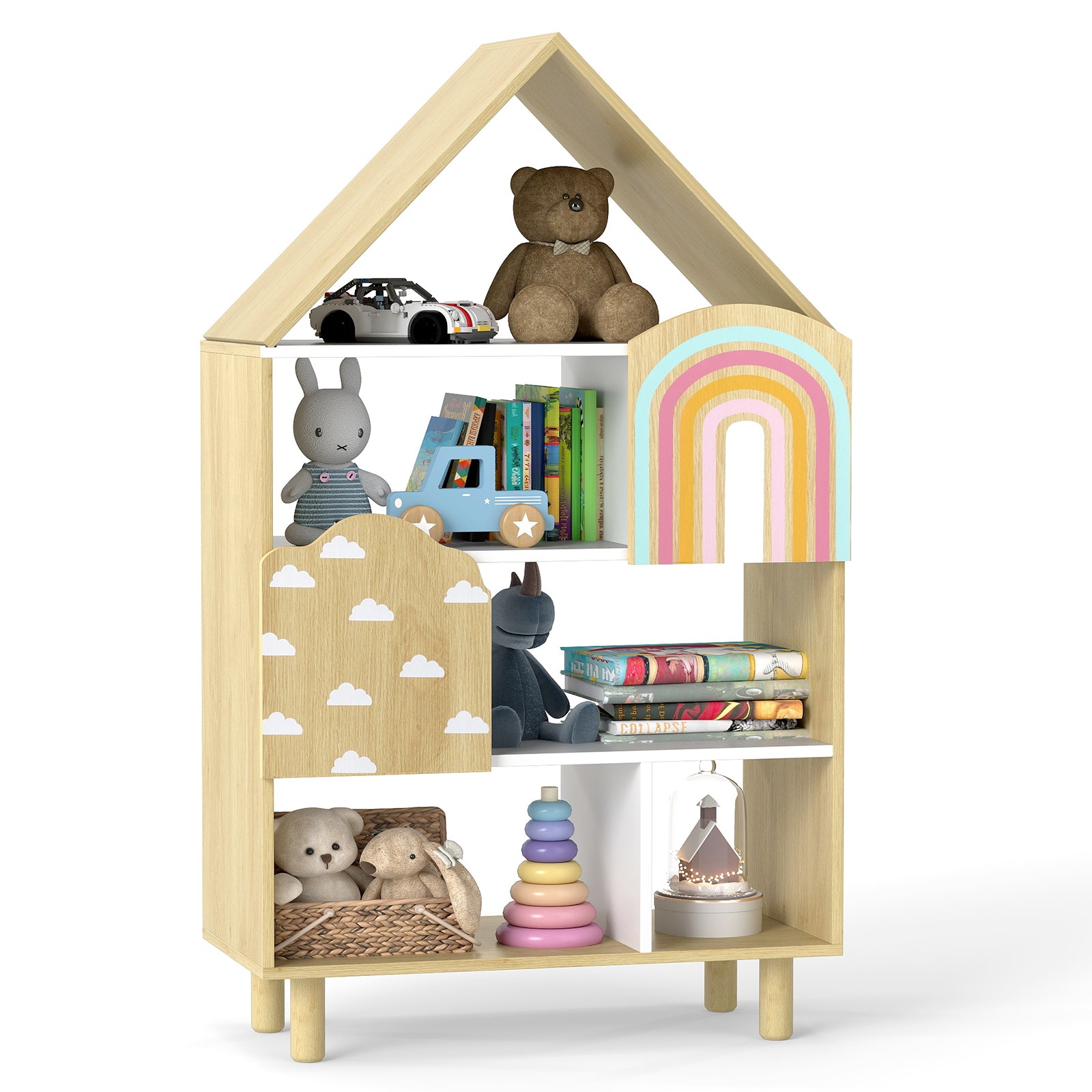 Kids Dollhouse Bookshelf, House-Shaped Bookcase, Natural Kids Storage at Gallery Canada
