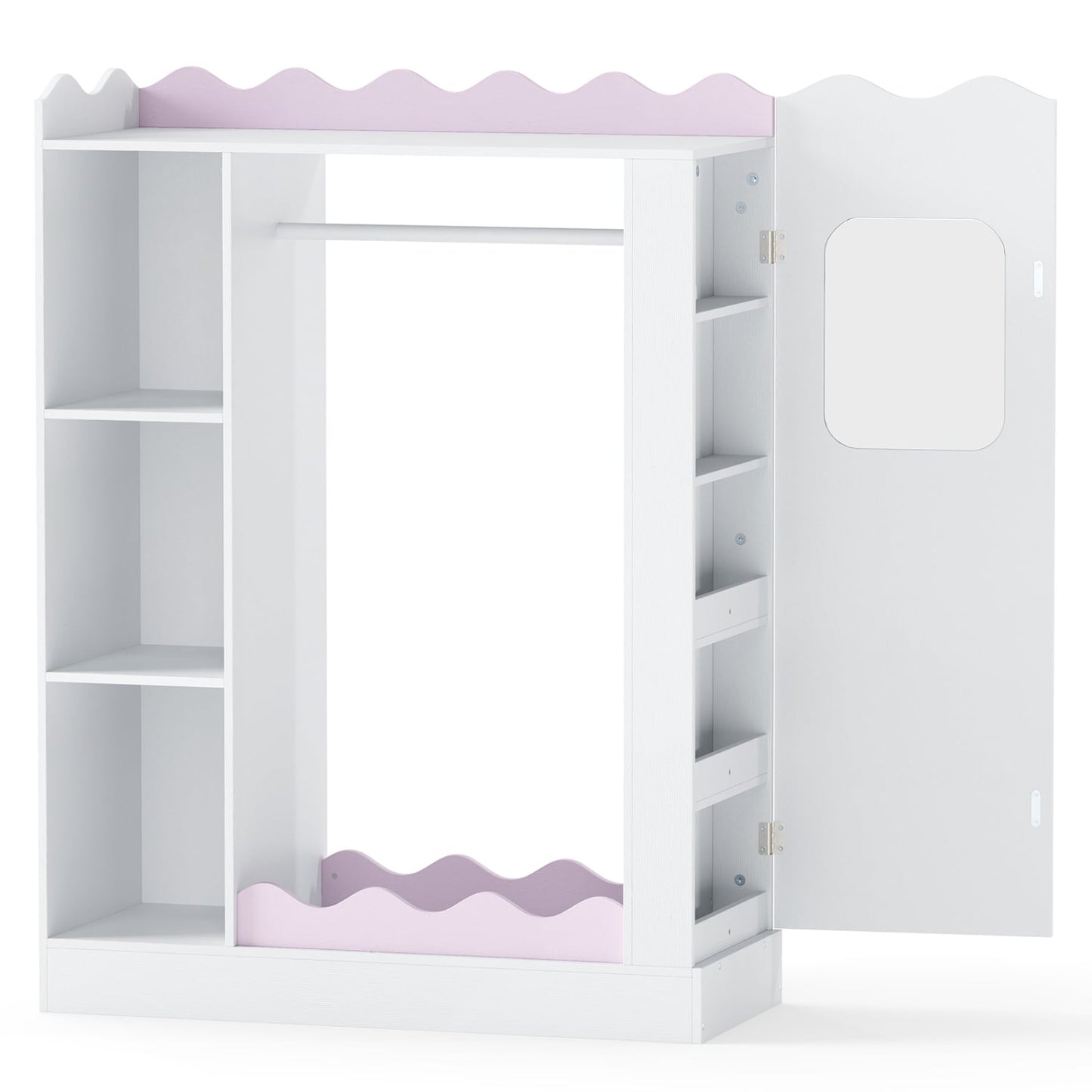 Kids Dress Up Storage with Mirrors and Hanging Rack and Shelves for Bedroom, White & Pink Kids Storage at Gallery Canada