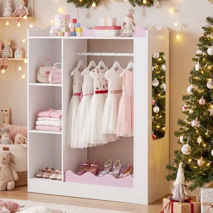 Kids Dress Up Storage with Mirrors and Hanging Rack and Shelves for Bedroom, White & Pink Kids Storage at Gallery Canada