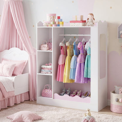 Kids Dress Up Storage with Mirrors and Hanging Rack and Shelves for Bedroom, White & Pink Kids Storage at Gallery Canada
