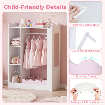 Kids Dress Up Storage with Mirrors and Hanging Rack and Shelves for Bedroom, White & Pink Kids Storage at Gallery Canada
