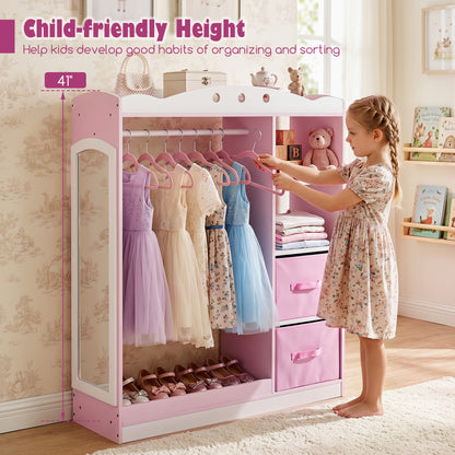 Kids Dress Up Storage with Full Length Mirror and Open Shelves, Pink Kids Storage at Gallery Canada