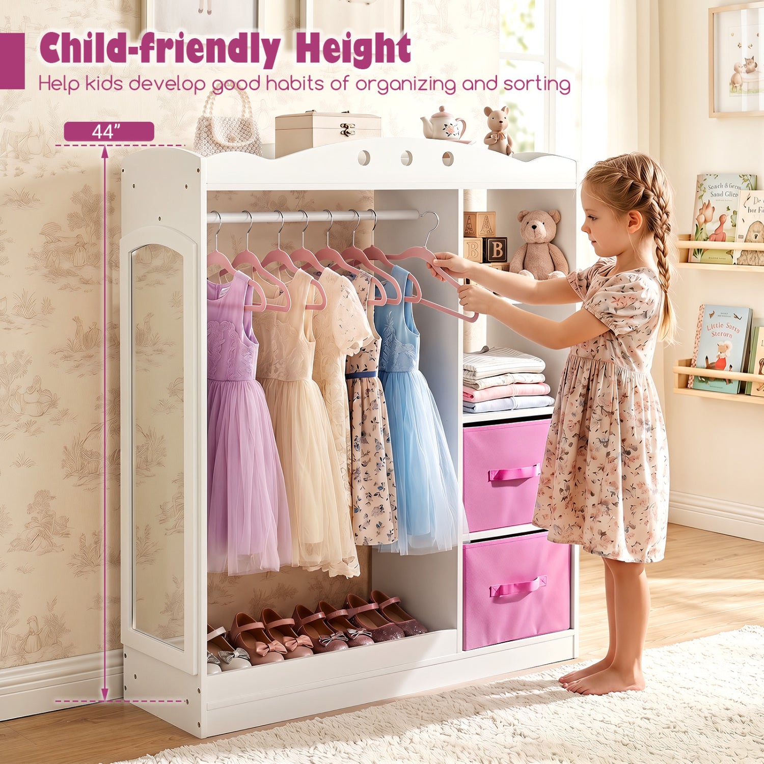 Kids Dress Up Storage With Mirror & Shelves, White Kids Storage at Gallery Canada