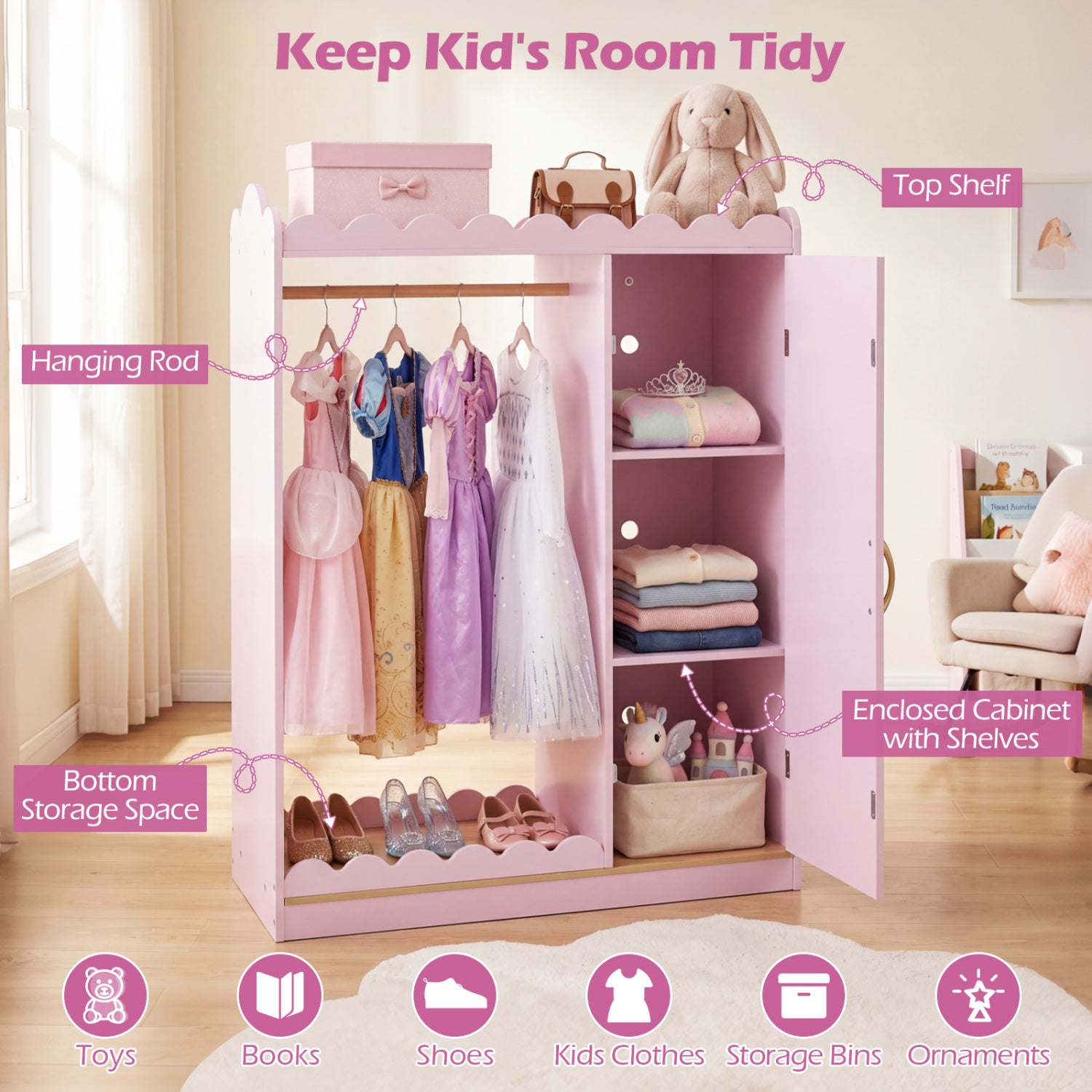 Kids Dress Up Storage with Mirror Door Cabinet, Pink Kids Storage at Gallery Canada