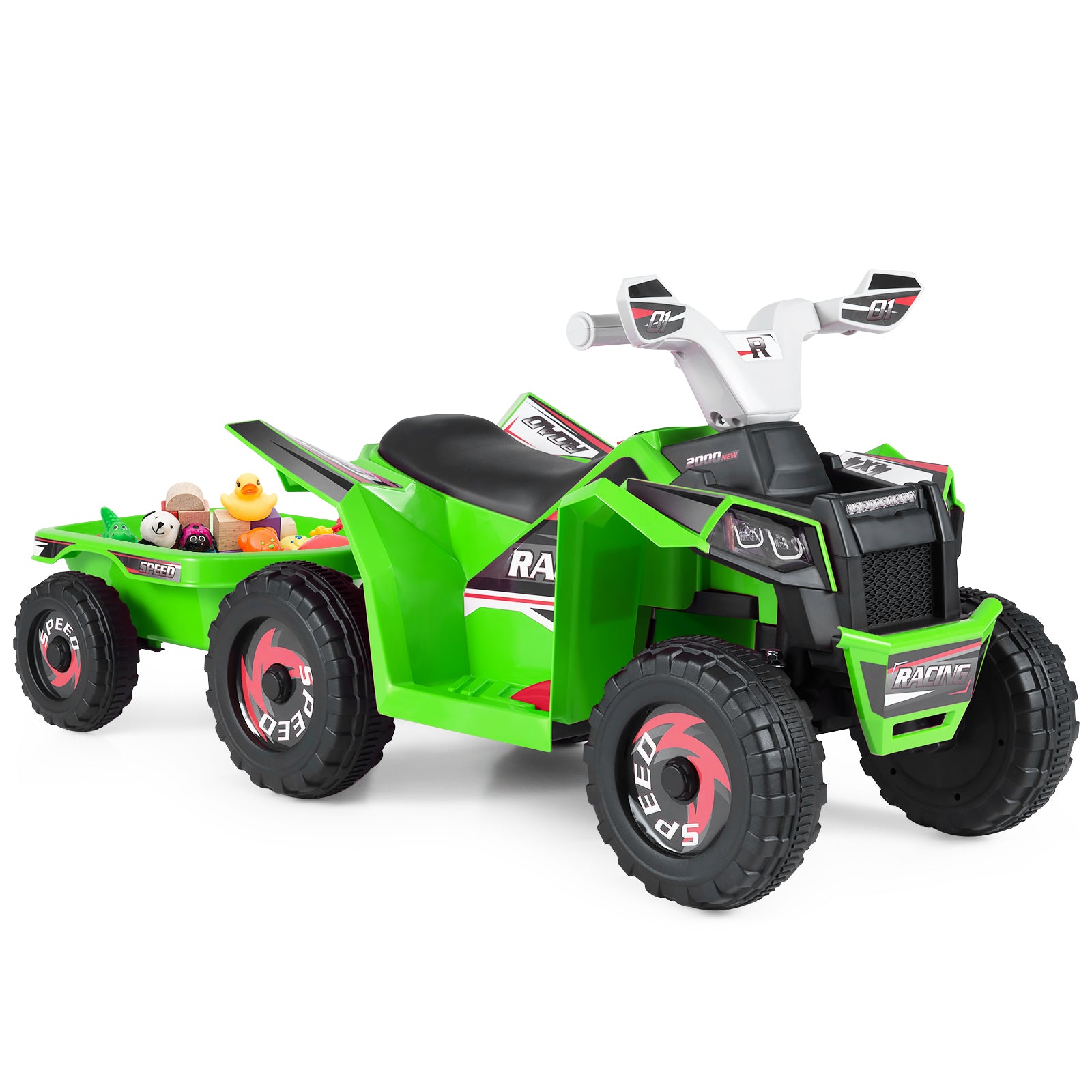 6V Kids Electric ATV Quad Car, Detachable Trailer, Green Powered Ride On Toys at Gallery Canada