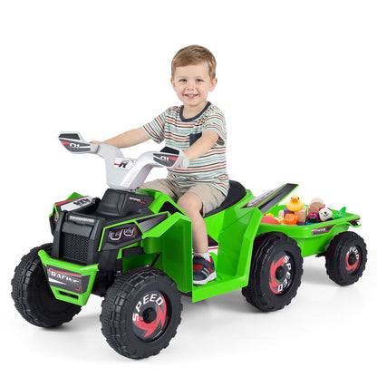 6V Kids Electric ATV Quad Car, Detachable Trailer, Green Powered Ride On Toys at Gallery Canada