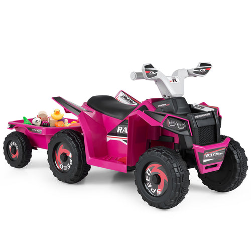 6V Kids Electric ATV Quad Car With Detachable Trailer, Red