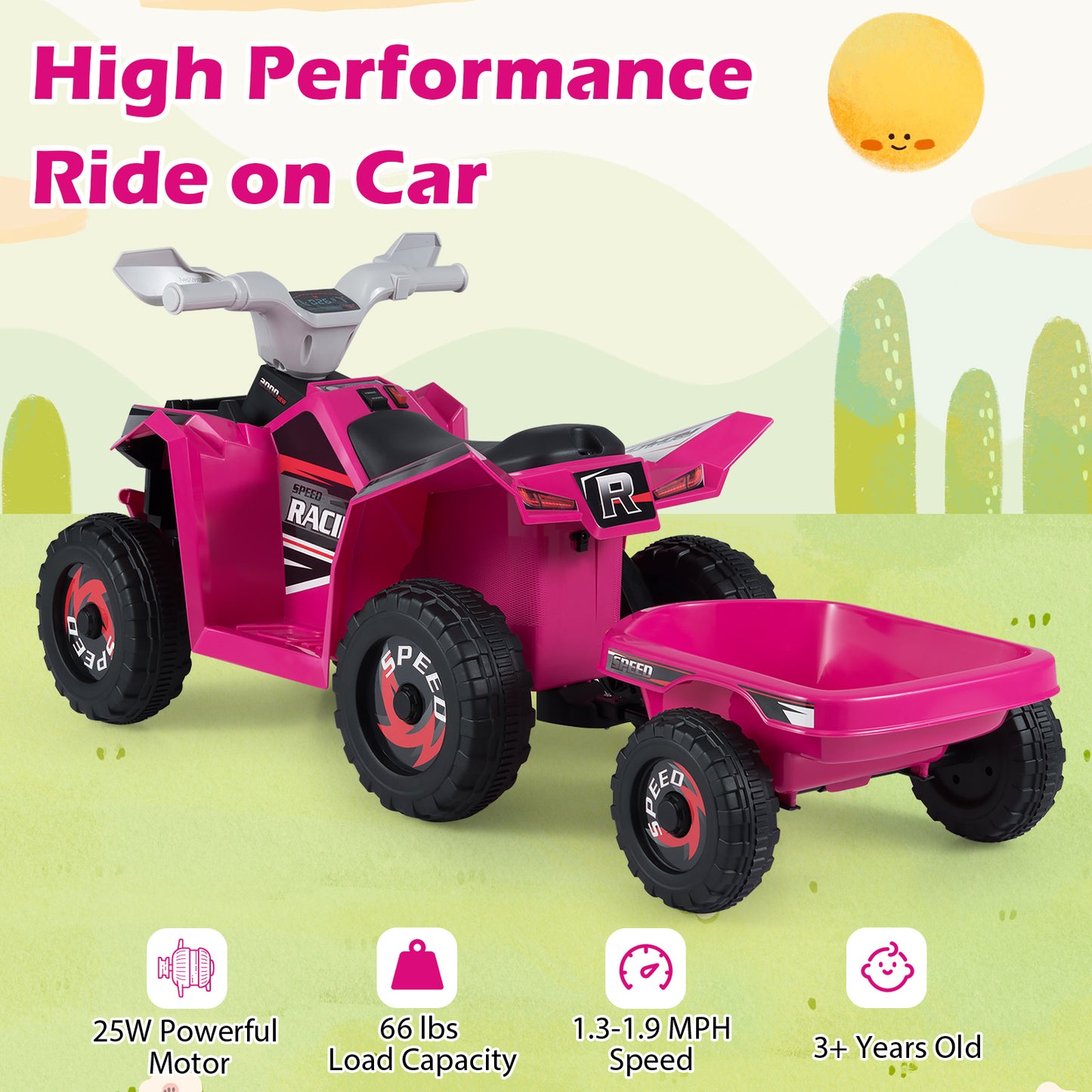 6V Kids Electric ATV Quad Car With Detachable Trailer, Red Powered Ride On Toys at Gallery Canada