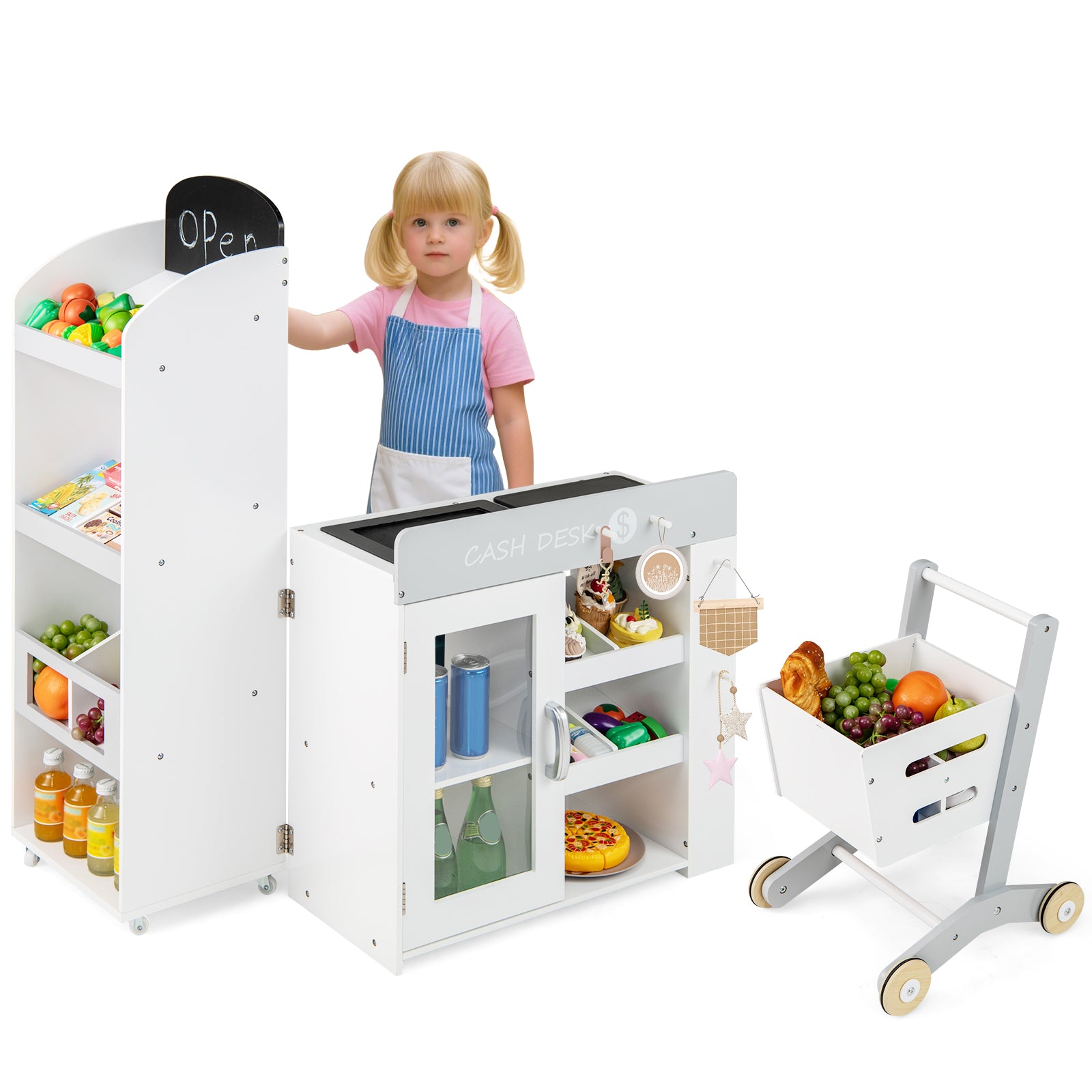 Kids Grocery Store Playset, Convertible Wooden Play Store, White Play Kitchen Sets White at Gallery Canada